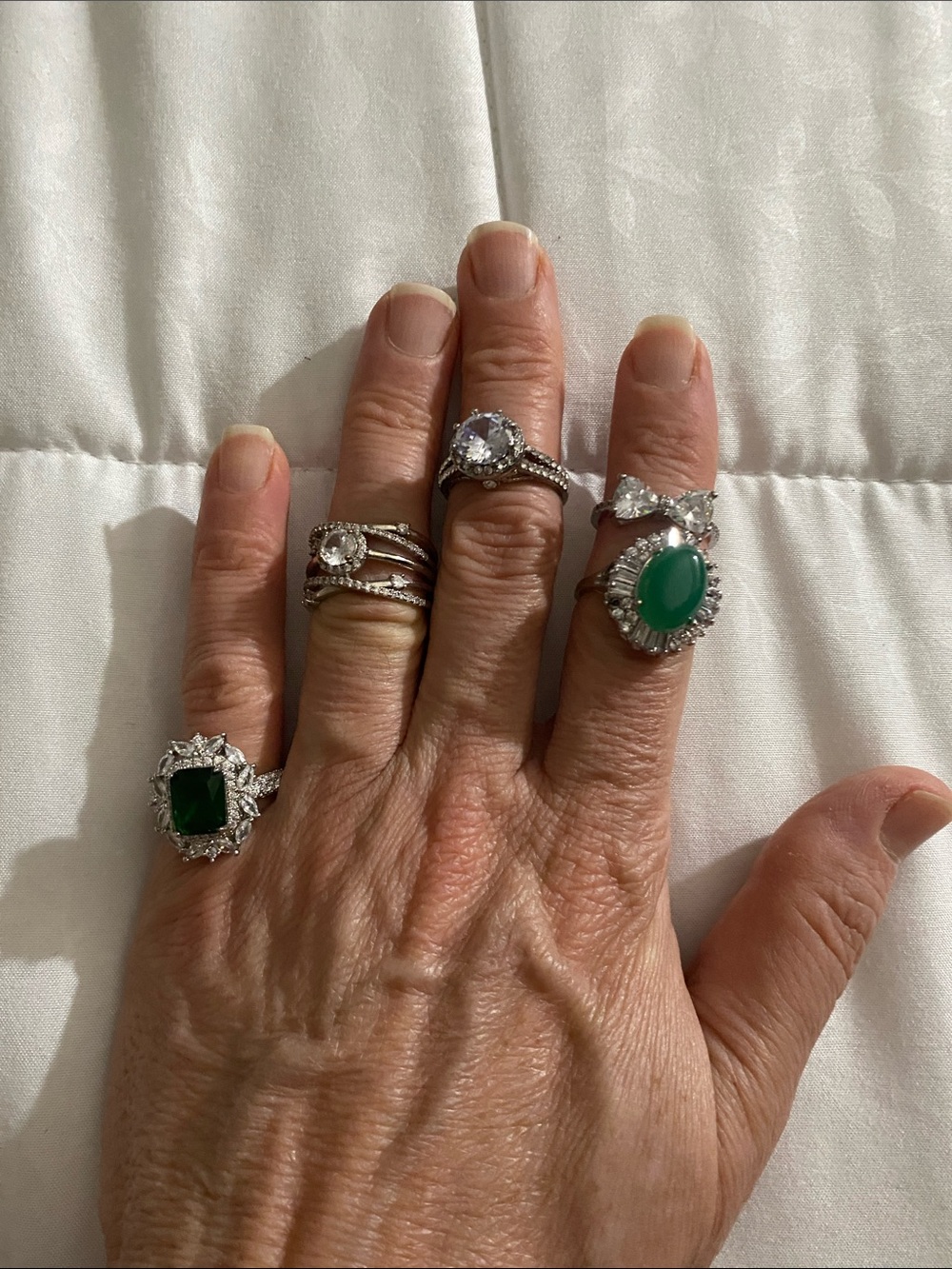 Green Gemstone Statement Ring in Silver-Tone Settingdrea